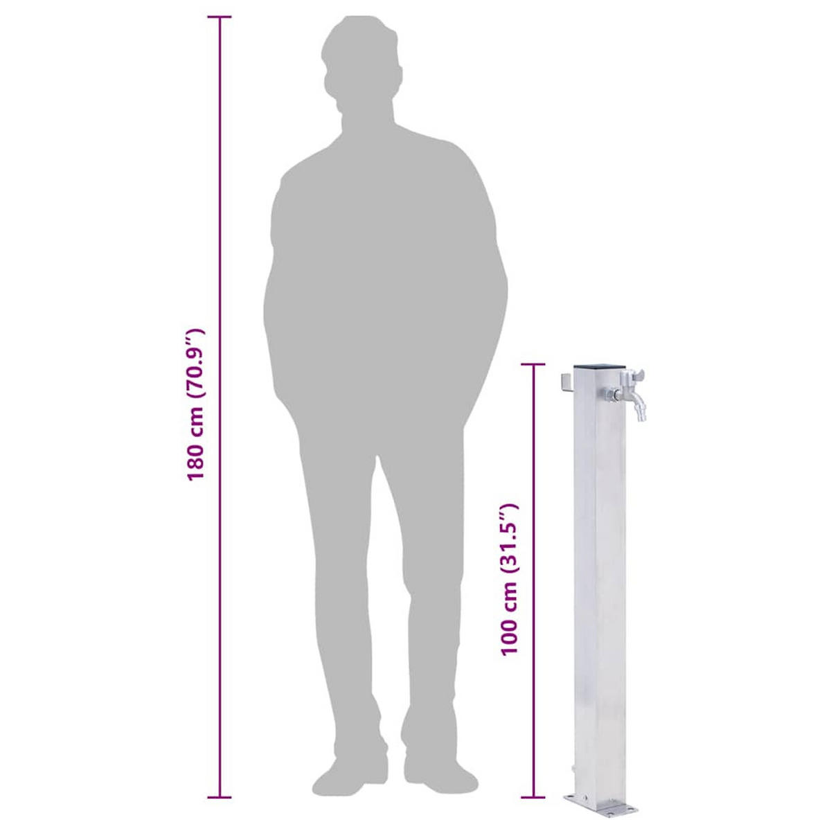 WASSERSÄULE Für Den Garten 100 Cm Edelstahl Quadratisch - Silberfarben, Metall (7/100/23.5cm) - vidaXL