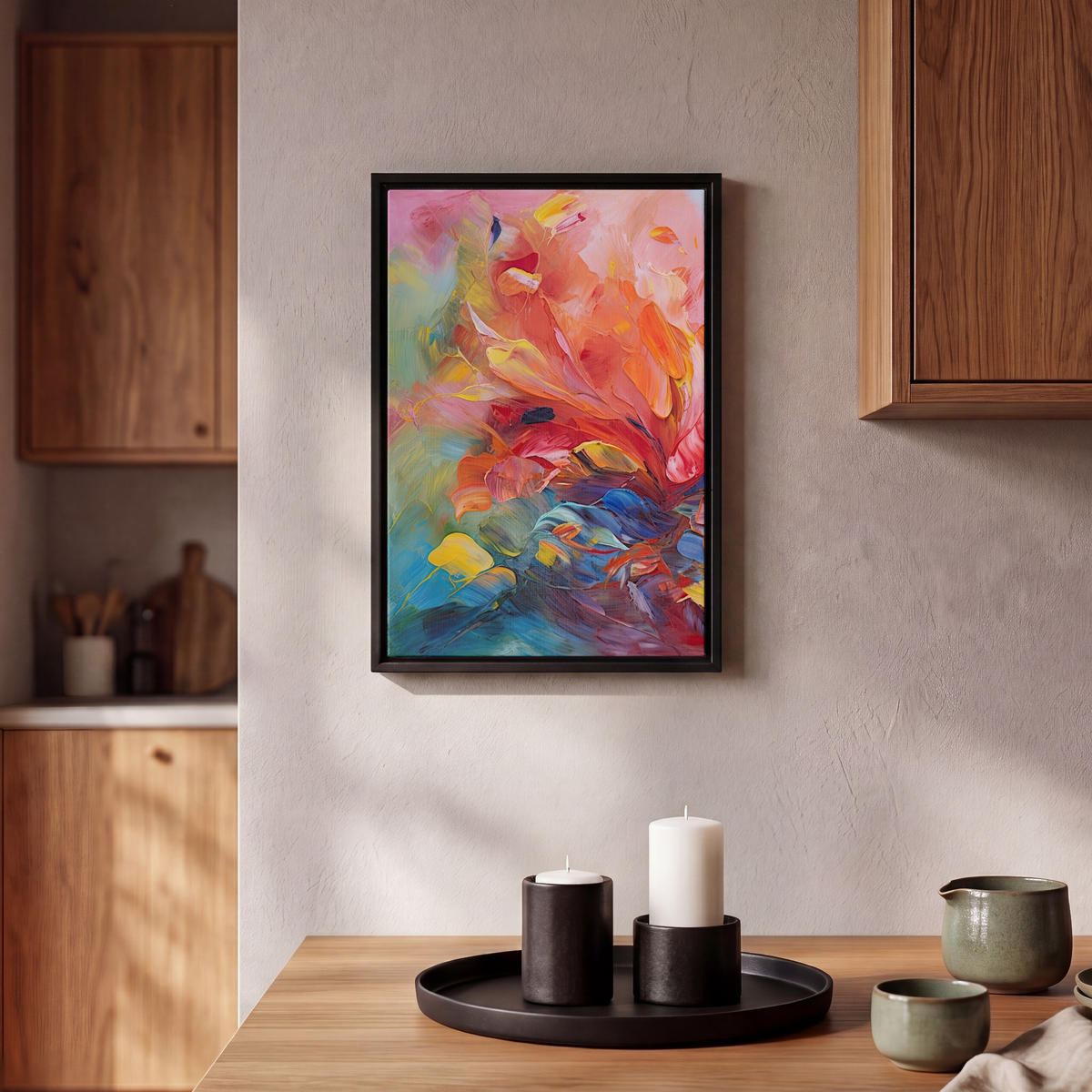 LEINWAND Bilder mit Rahmen - Ölgemälde - Kunst - Abstrakt - Farbenfroh - 20x30 - Altrosa, Textil (20/30cm) - MuchoWow