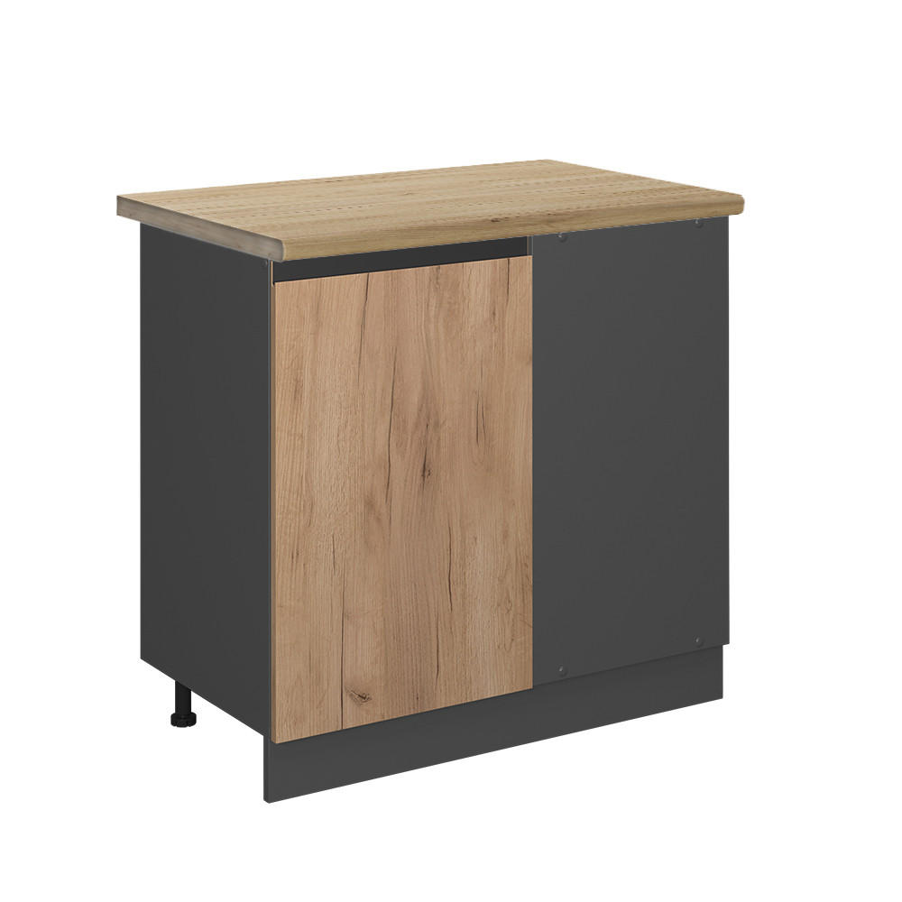 ECKUNTERSCHRANK R-Line Goldkraft Eiche 86 cm, AP Eiche - Anthrazit/Eiche Wotan, Holzwerkstoff (86/81.6/60cm) - Vicco