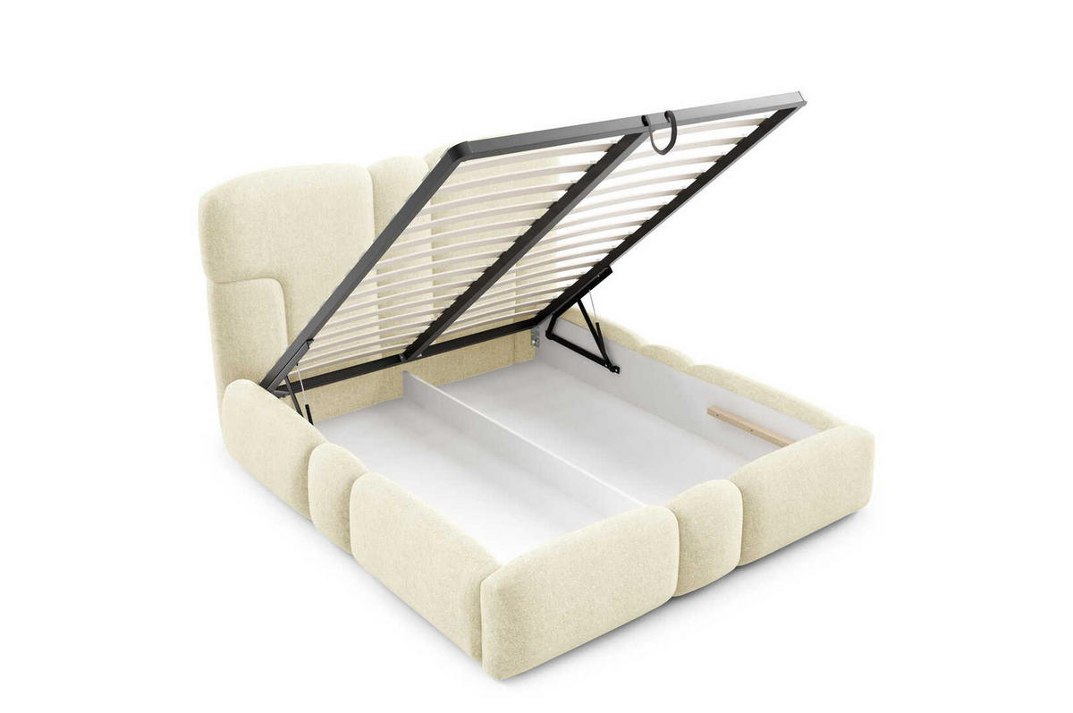 POLSTERBETT 180x200 Safron mit LED, Metall-Lattenrost, Creme - Creme, Holz/Textil (180/200cm) - Emporius