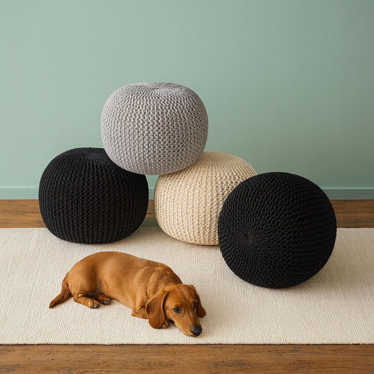 STRICKPOUF - Beige, Kunststoff/Textil (46/33/46cm) - Relaxdays