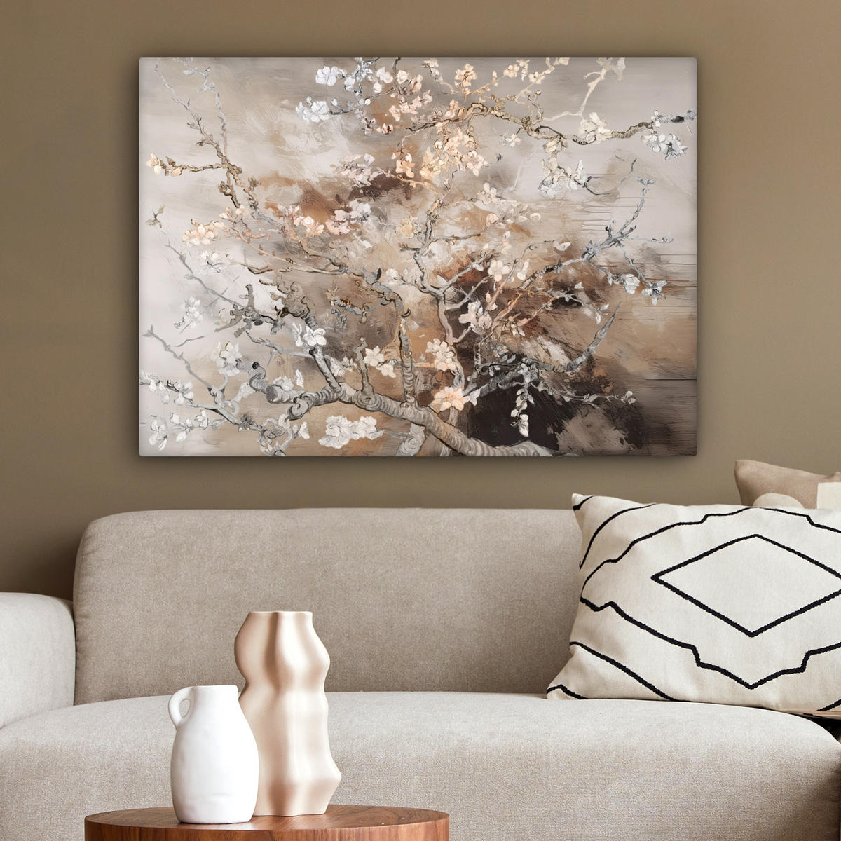 LEINWANDBILD Mandelblüte - Kunst - Van Gogh - Beige - Abstrakt Wandbilder 80x60 cm - Braun, Textil (80/60cm) - MuchoWow