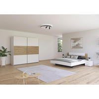 SCHLAFZIMMER Borba in Weiß und Eiche 4 teilig – mit Bettanlage 180x200cm, zwei Nachttisch und Schwebetürenschrank 218cm Breite - Weiß, Holzwerkstoff (80/200/120cm)