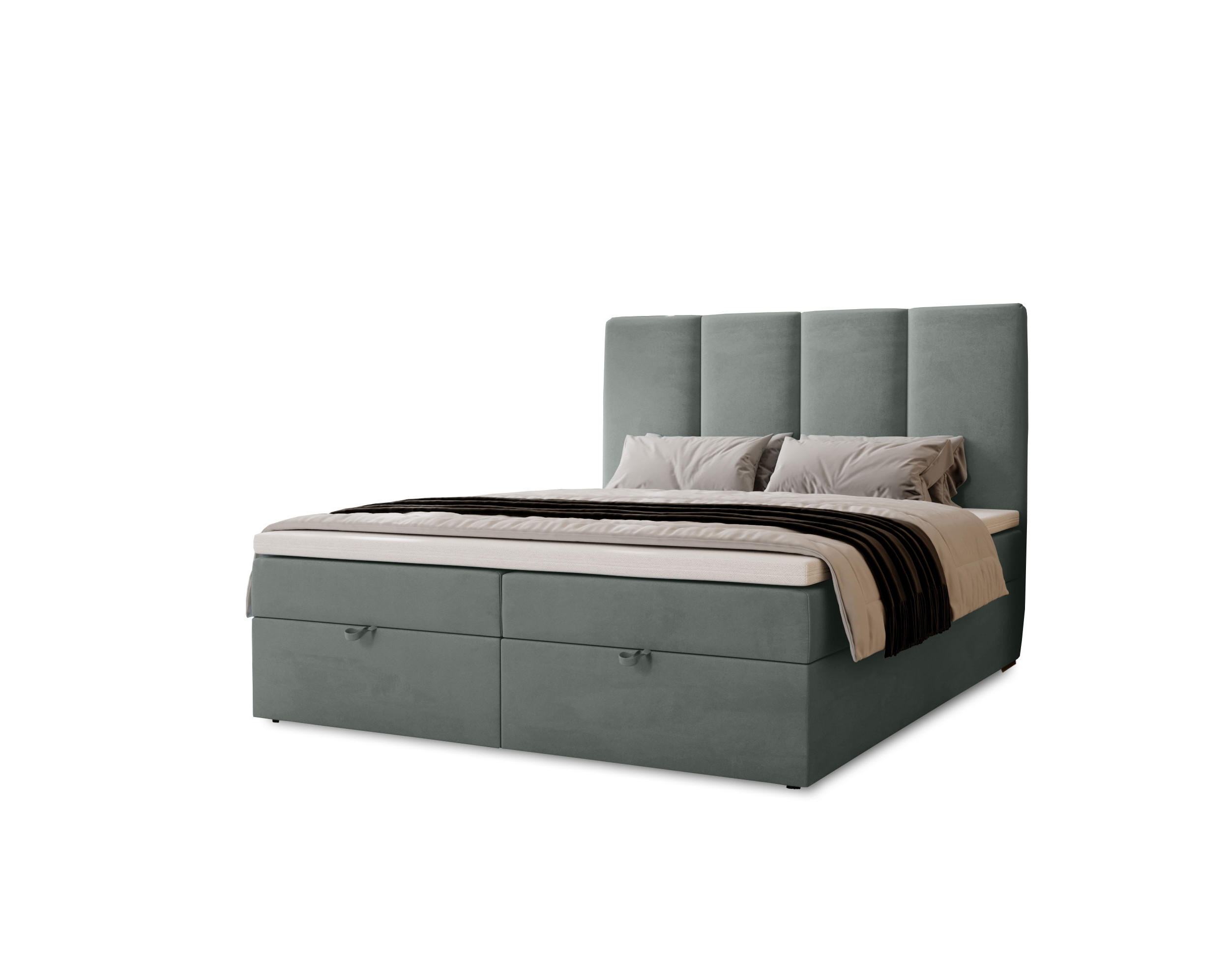 BOXBETT Malmo mit 2 Bettkästen, 180x200, Grau, Velourstoff, Doppelbett mit Bonell-Matratze - Grau, Holz/Kunststoff (180/200cm) - Marpur