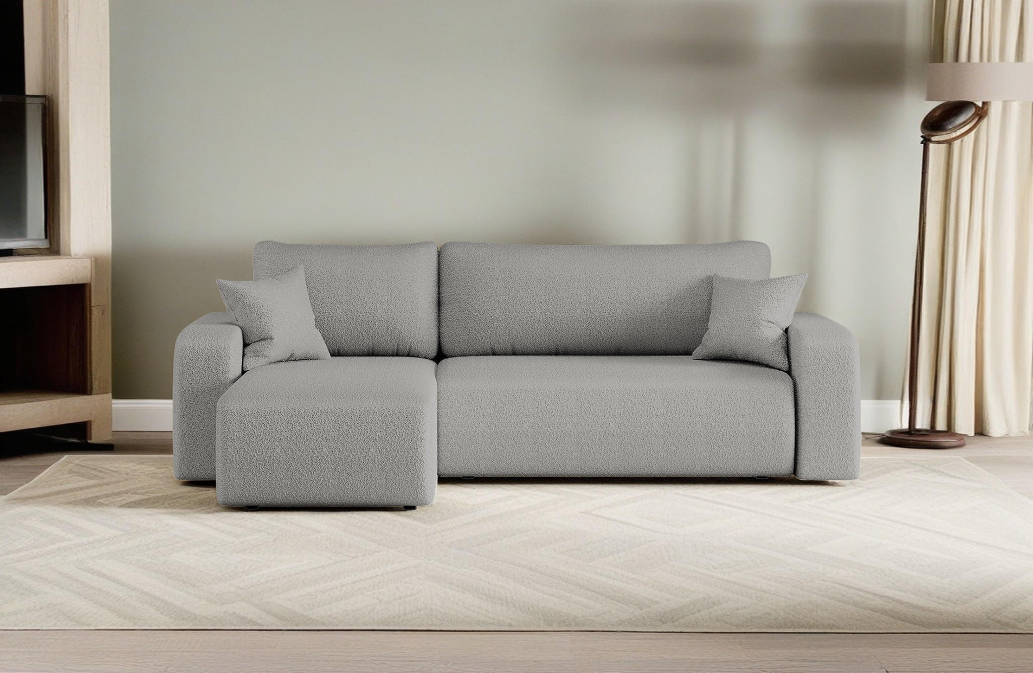 ECKSOFA L-FORM Schlaffunktion Und Bettkasten Eckcouch MILANO L Stoff Quelle Grau Rechts - Grau, Holz/Textil (244/142cm) - Kaiser Möbel