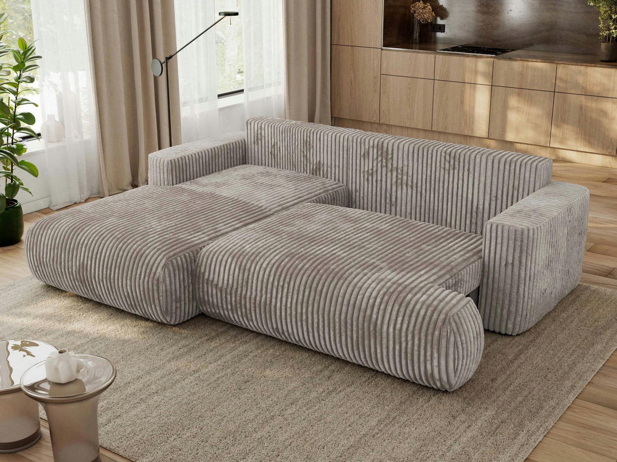 ECKSOFA OVO L Hellbraun Cord - Links Seite - Hellbraun/Schwarz, Kunststoff/Textil (271/195cm) - MKS