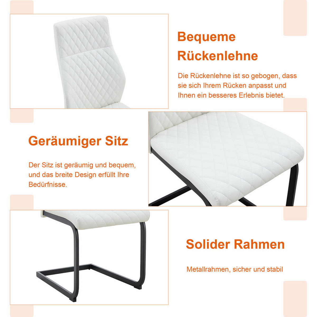 TISCHGRUPPE 3-tlg Runder Esstisch 60 cm MDF mit 2 Stühlen Weiß - Schwarz, Metall (73.5/21.5/76cm) - Raelunyi