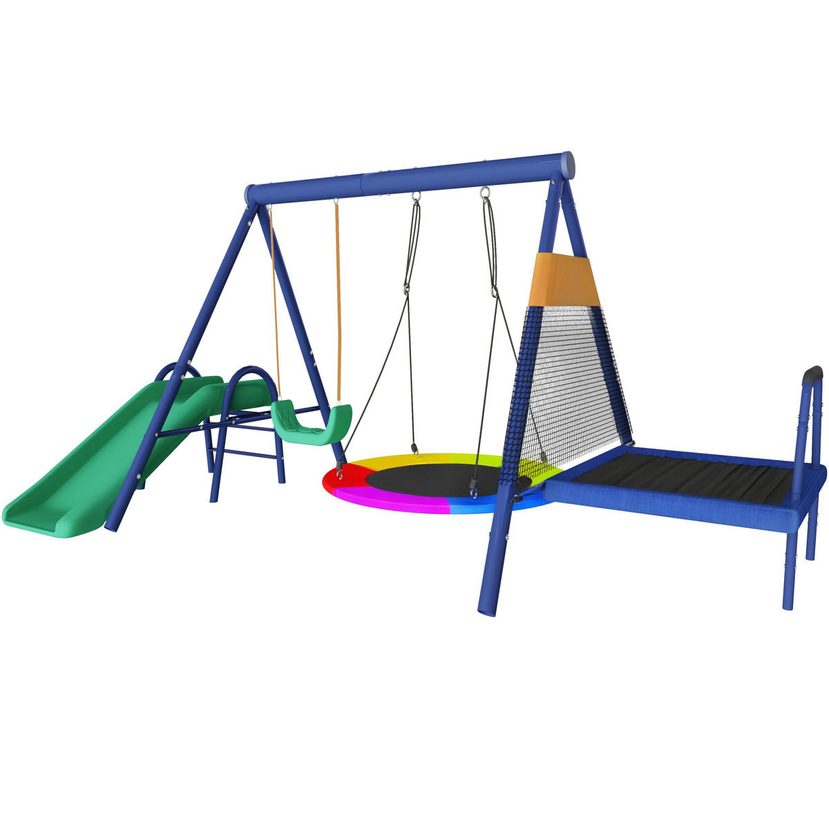 SCHAUKELGESTELL mit Rutsche, Trampolin,345x200x183 cm - Blau, Metall (345/183cm)