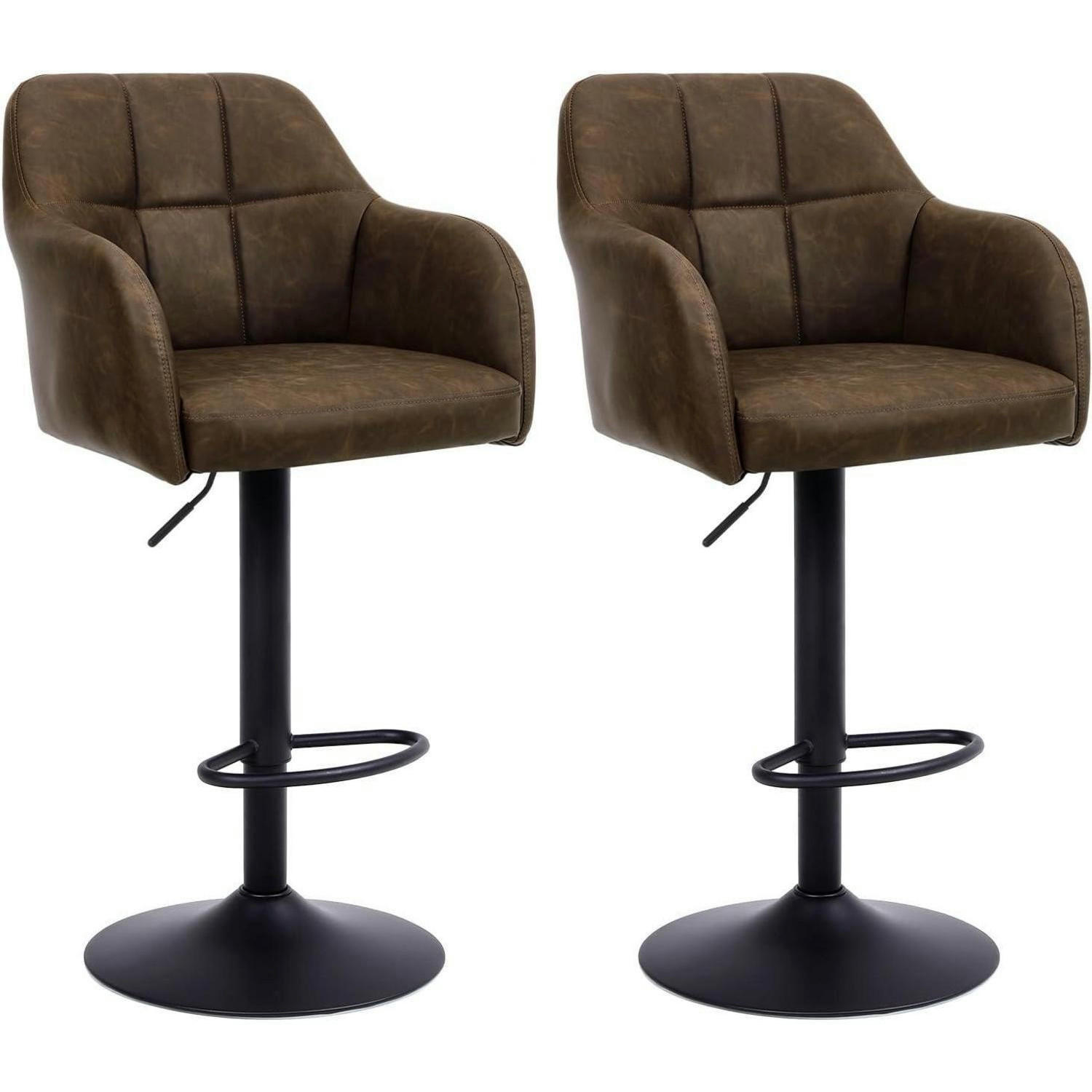 BARHOCKER 2er-Set höhenverstellbar Braun mit Armlehnen - Braun, Leder (56/116/41cm)