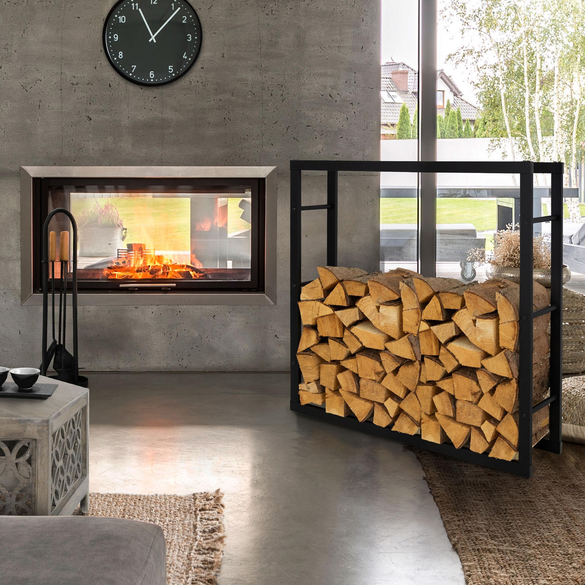 KAMINHOLZREGAL - Schwarz, Metall (25/100/100cm) - ML-DESIGN