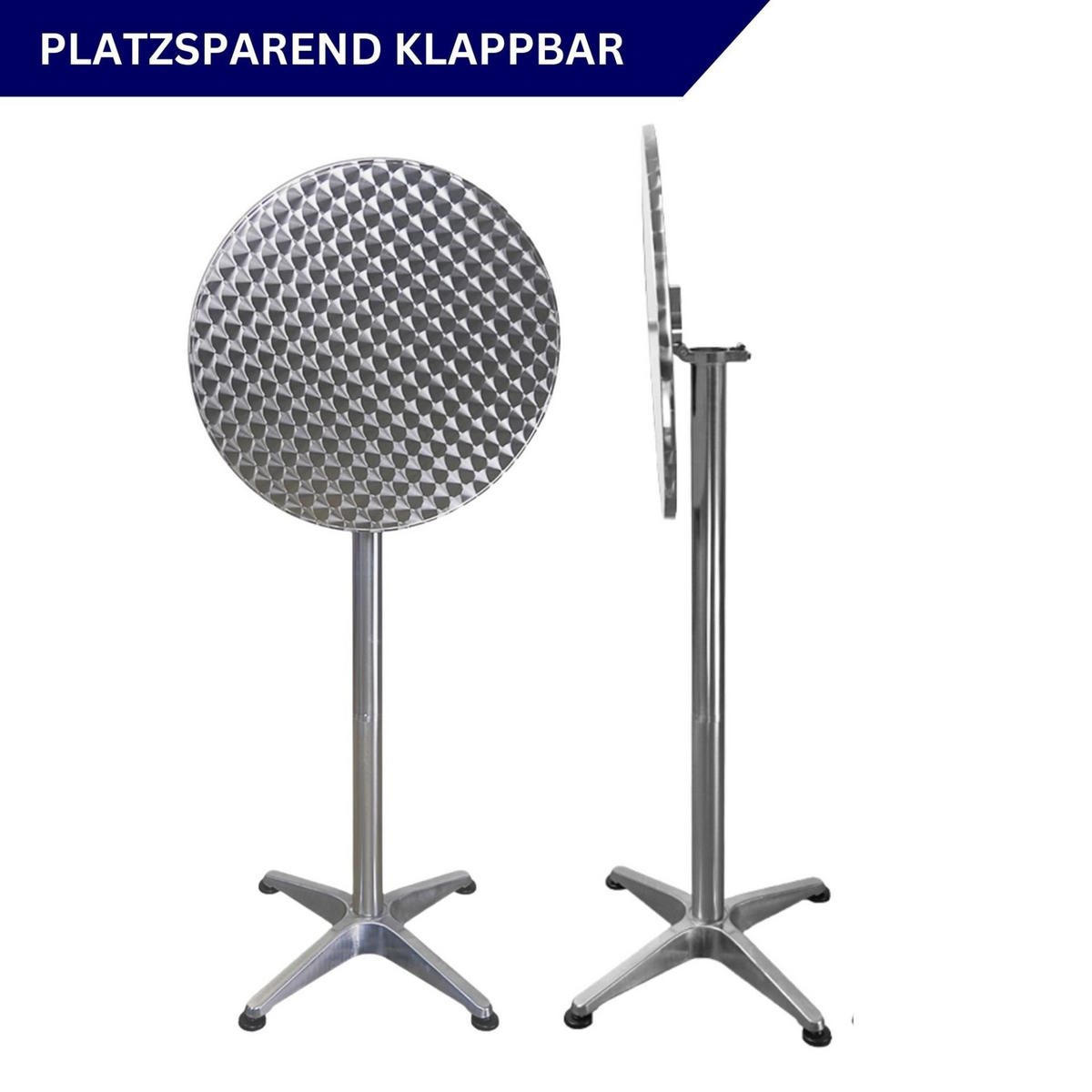 STEHTISCH mit Hussen klappbar HxØ 75-115x60cm MDF-Platte mit Edelstahlbeschichtung Silber - Silberfarben, Metall (115/60/115cm) - CHEFGASTRO