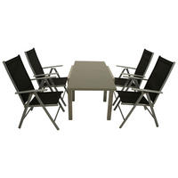 GARTEN-GARNITUR Ashford - 5-teilige Garten-Essgruppe (4x Klappsessel mit Aluminiumgestell grau, Bespannung Textilene schwarz - Schwarz, Metall - TPFGarden
