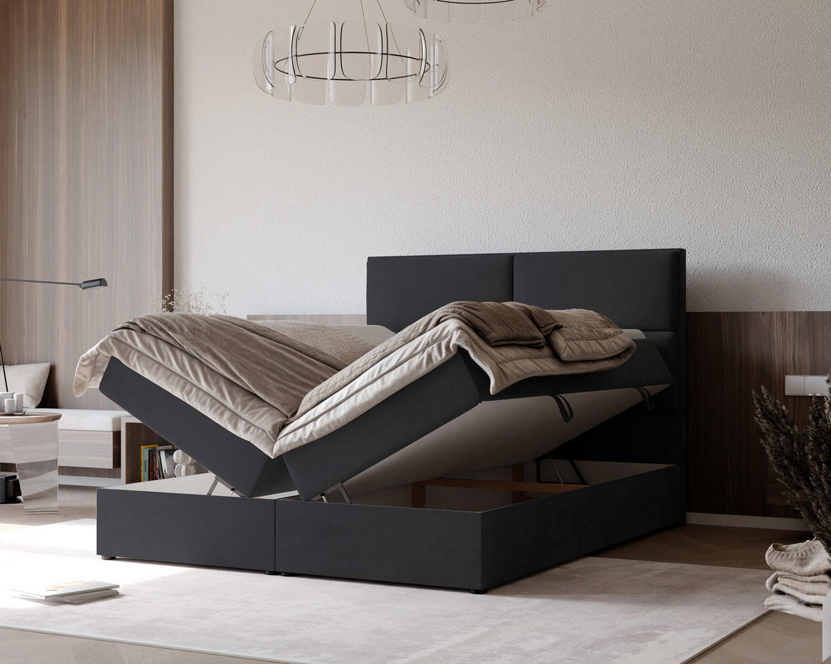 BOXBETT 120x200 cm mit Topper - Dunkelgrau, Holzwerkstoff/Textil (120/200cm) - Idohome