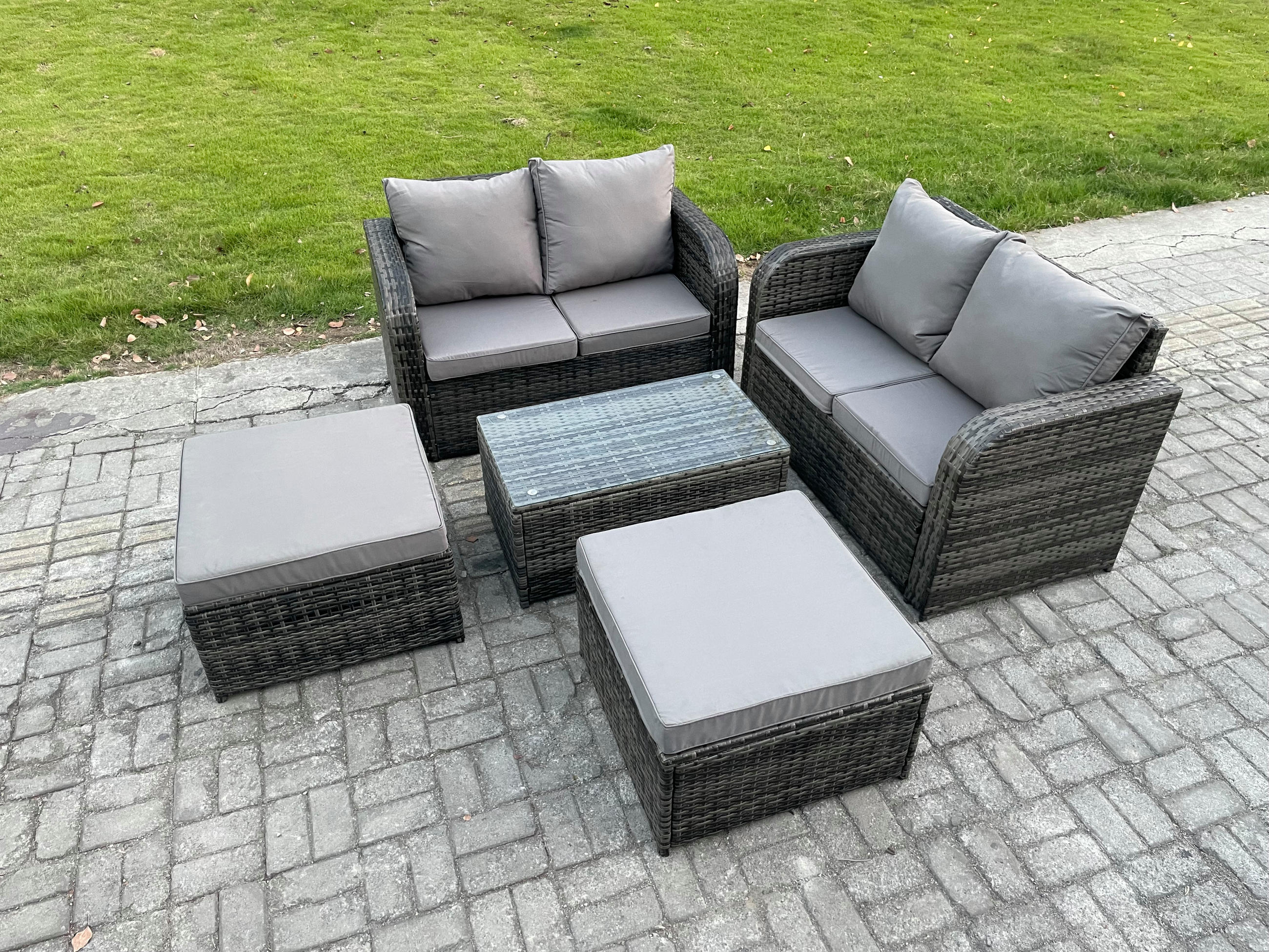 Thumbnail - Fimous Gartenlounge-Set, Dunkelgrau, Metall, 6-Sitzer, Loungemöbel, Loungemöbel-Sets