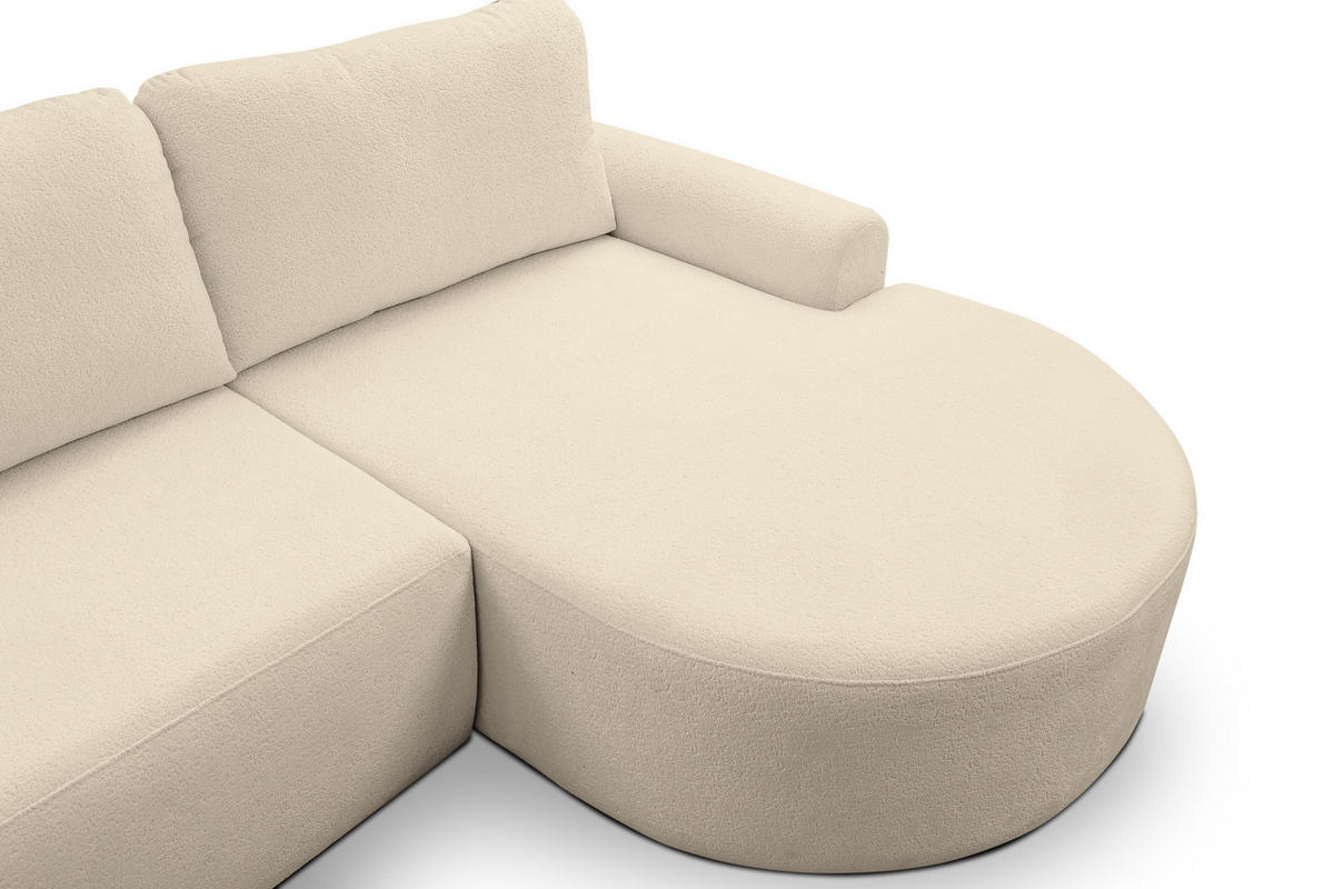 ECKSOFA Dream in L-Form mit Schlaffunktion und Bettkasten, Farbe: Beige, Bouclé-Stoff, Ottomane Rechts - Beige, Textil (260/136cm) - VENASI MÖBEL