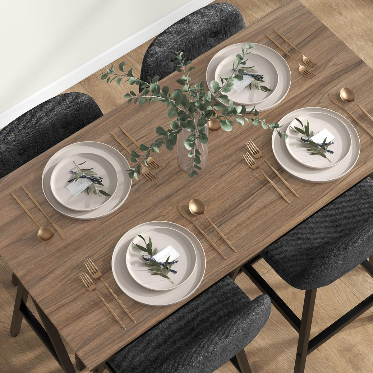 BARTISCH mit Barhocker Set, 5-teilig Essgruppe, Küchentisch, Bartisch Set, Braun - Dunkelgrau, Holzwerkstoff/Kunststoff (60/91/120cm) - HOMCOM