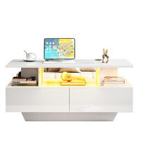 COUCHTISCH mit 2 Schubladen und LED 90x55x41 cm Hochglanz Weiß - Weiß, Holzwerkstoff (90/55/41cm) - Meubliv