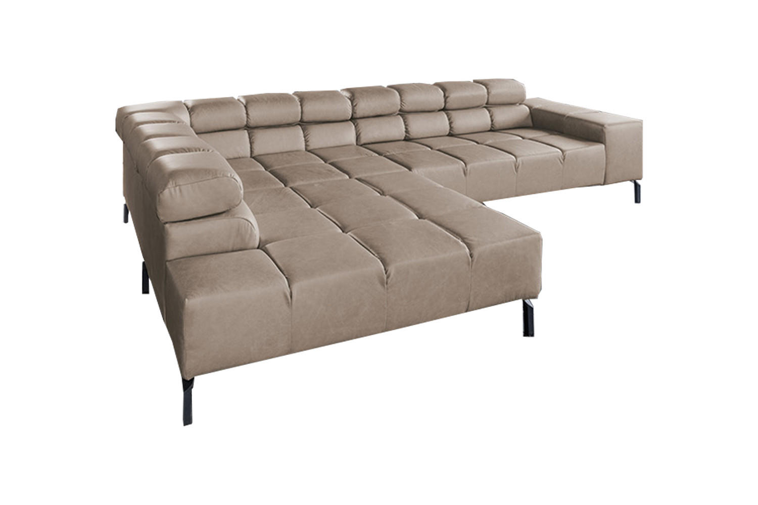 ECKSOFA NELSON Grau Leder Relaxfunktion - Schwarz/Grau, Leder/Metall (321/216cm) - KAWOLA