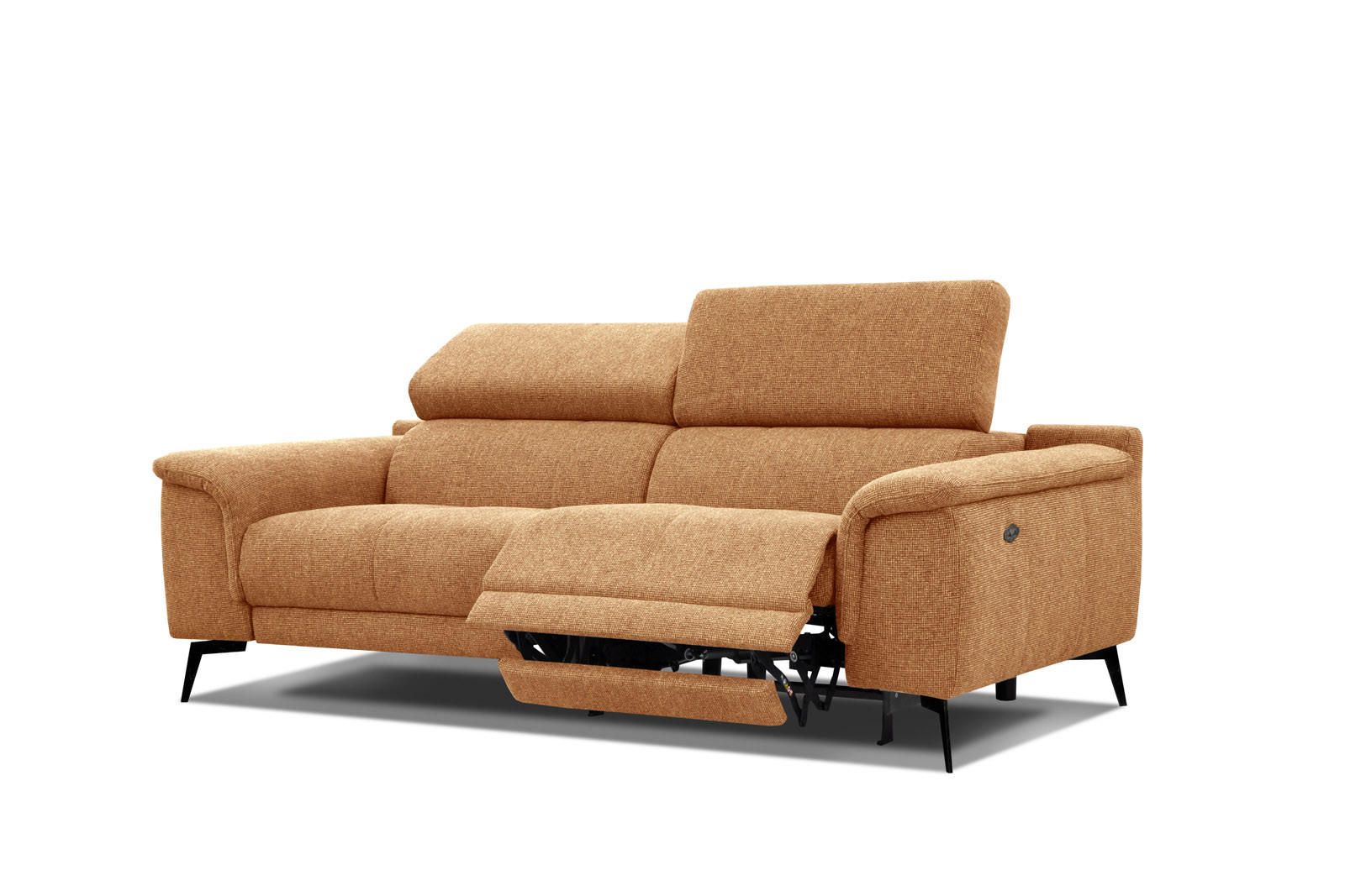 RELAXSOFA FIERO 3-Sitzer mit 1 Relaxfunktion, orange - Schwarz/Orange, Holzwerkstoff/Textil (212/82/103cm) - Courtois Laville