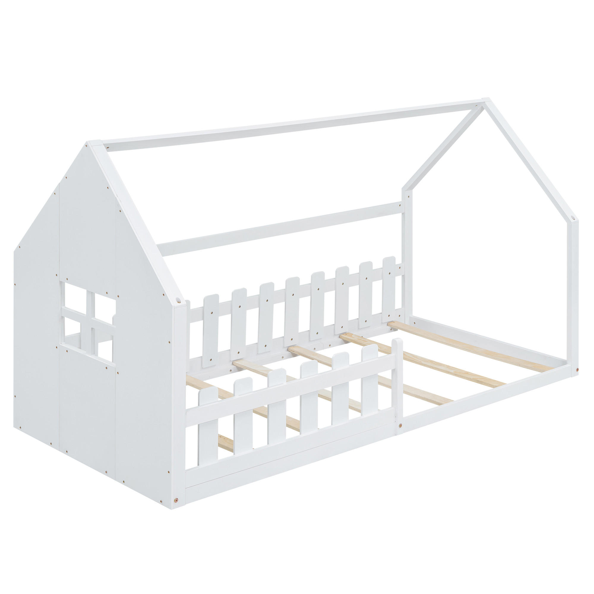 HAUSBETT 90/200 cm DE-04755, mit in Weiß - Weiß, Holz/Holzwerkstoff (90/200cm) - ComfortXL