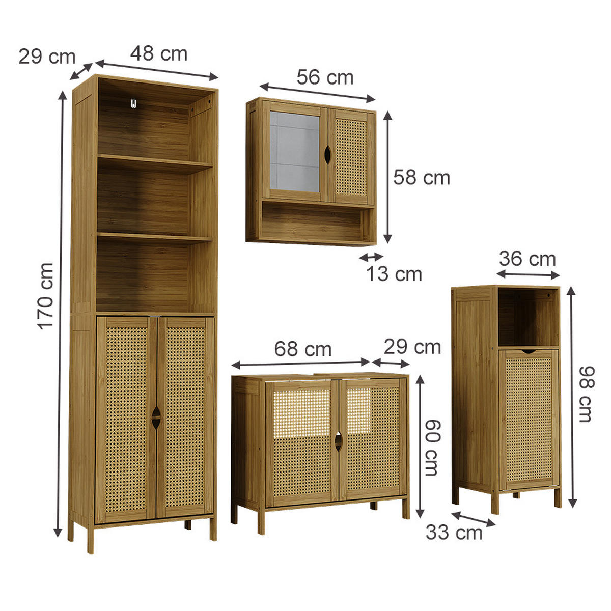 BADMÖBEL-SET Liora Bambus 4 Teile - Grün, Holzwerkstoff (68/60/29cm) - Vicco