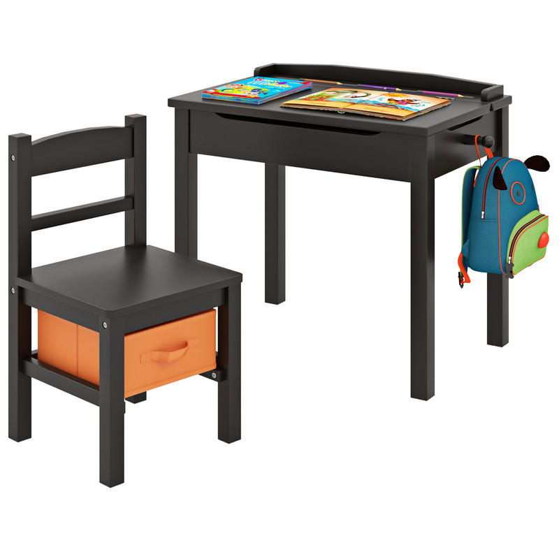 KINDERTISCH‑SET aus Massivholz braun(2-tlg) - Braun, Holz (59/55/40cm) - COSTWAY