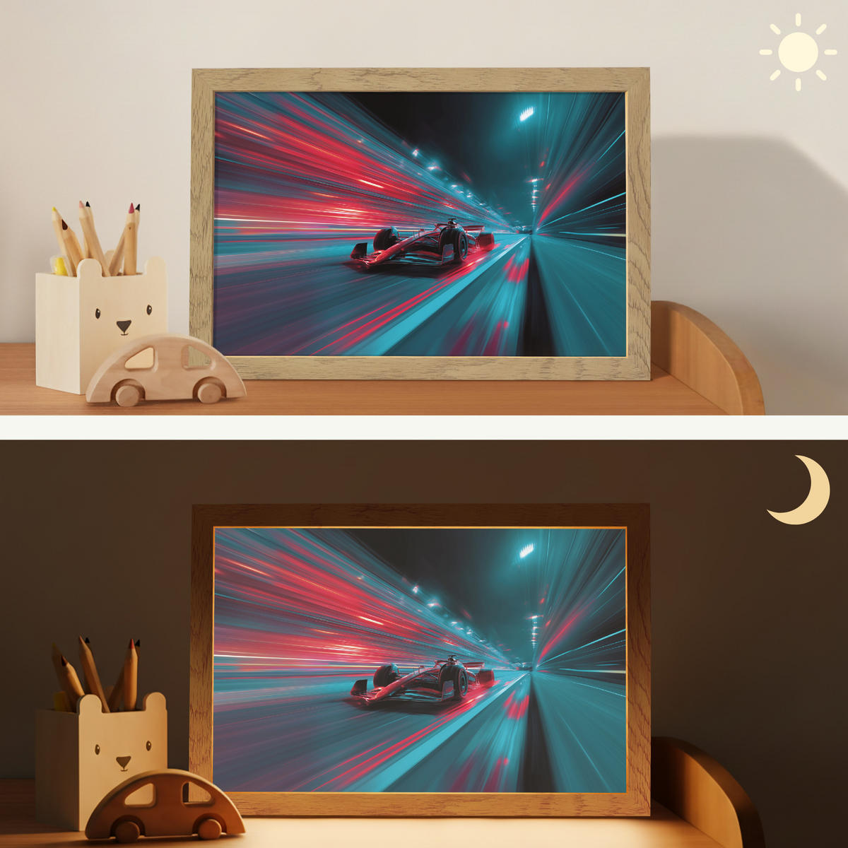 NACHTTISCHLAMPE Rennwagen - Rot - Geschwindigkeit 30x20 cm - Türkis, Holzwerkstoff (8/30/20cm)