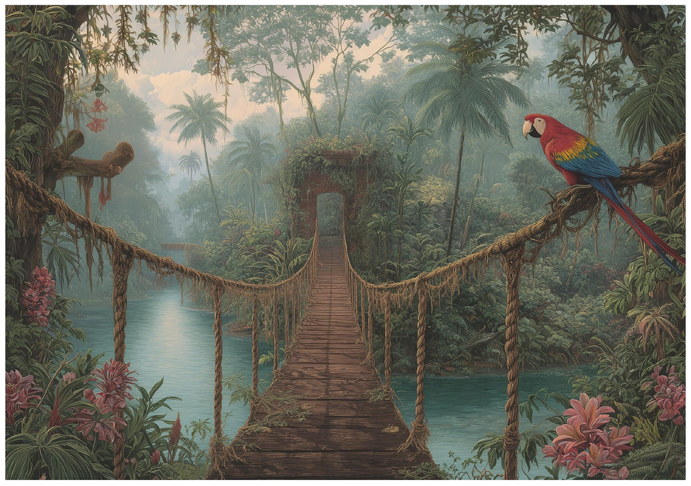 FOTOTAPETE Dschungel Brücke Grün 400x280 cm - Multicolor, Papier (400/280cm) - Wallarena