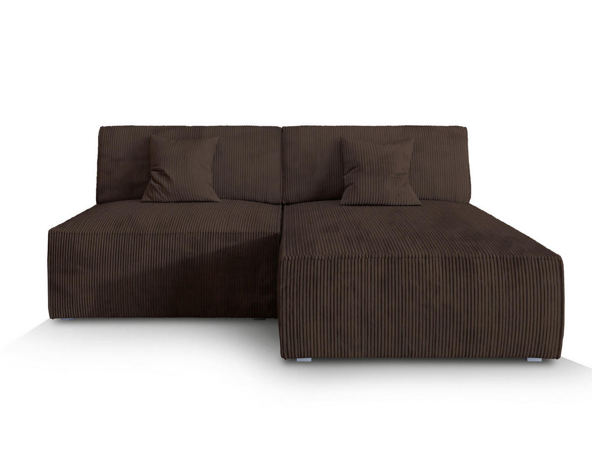 ECKSOFA FIORO P Braun Kordstoff mit Schlaffunktion - Braun, Holz (204/148cm) - MASSENO