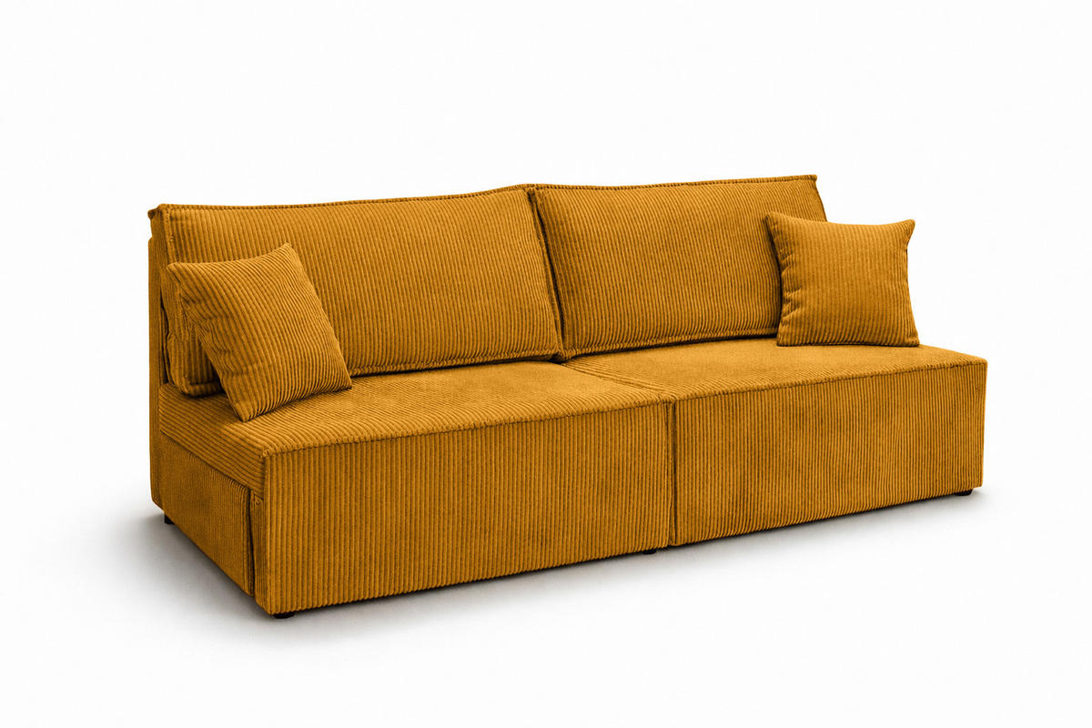 SOFA Mit Schlaffunktion Und Bettkasten, Cordstoff Poso, Senffarbe, BEST MINI - Gelb, Holz (200/83/98cm) - Kaiser Möbel