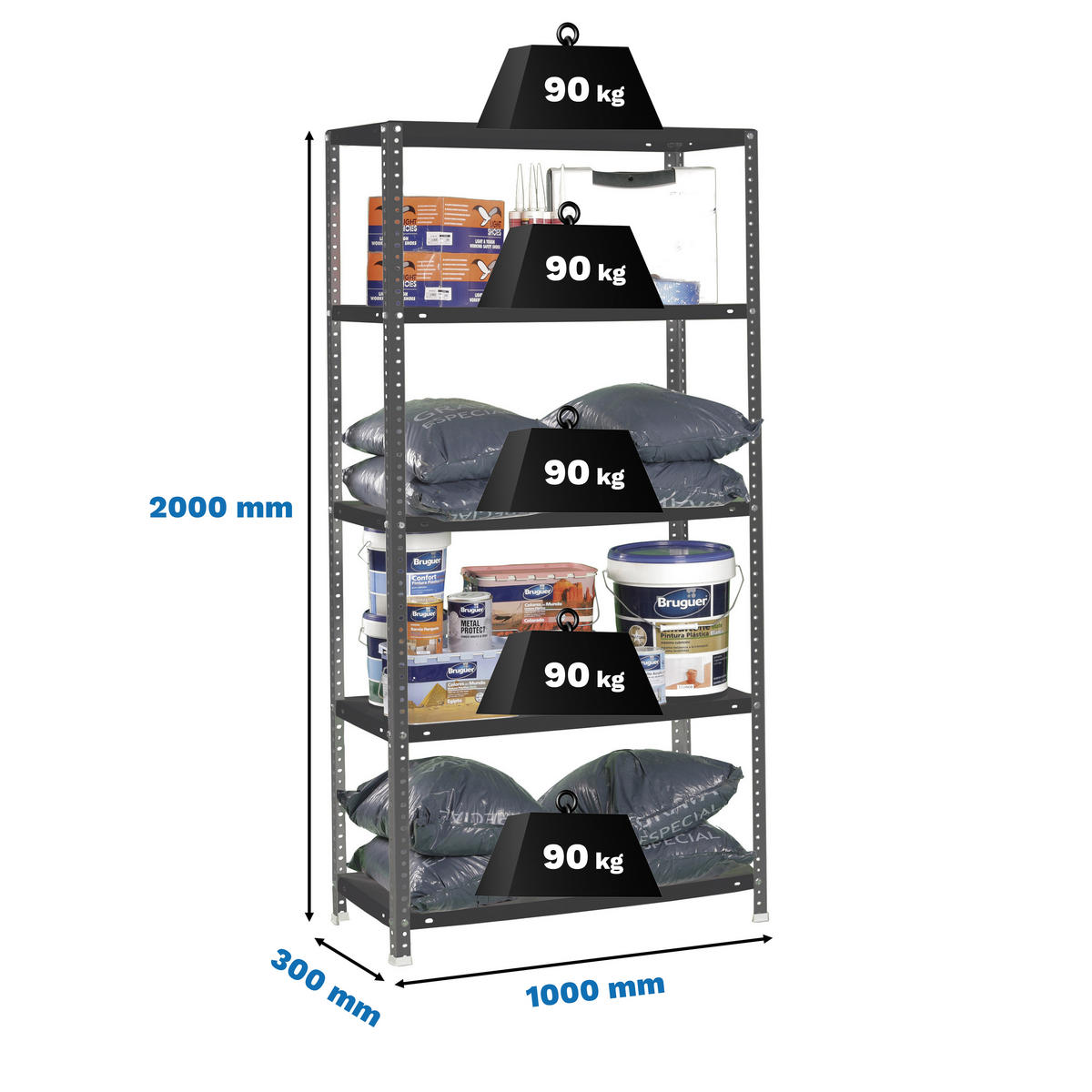 SCHRAUBREGAL PANDA TALL | HxBxT 200x110x30cm | 5 Fachböden | Fachlast 90kg | Anthrazit - Anthrazit, Metall (110/200/30cm) - PROREGAL