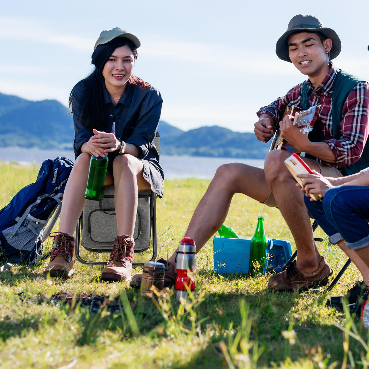 CAMPINGHOCKER - Grau, Textil/Metall (35/60/35cm) - Relaxdays