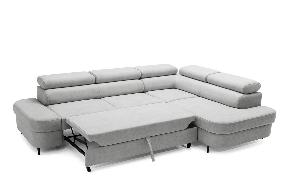 ECKSOFA PRIAM L Rechts mit Schlaffunktion 125x195 Velours Hellgrau - Hellgrau/Schwarz, Holz/Textil (203/275cm) - Muffo