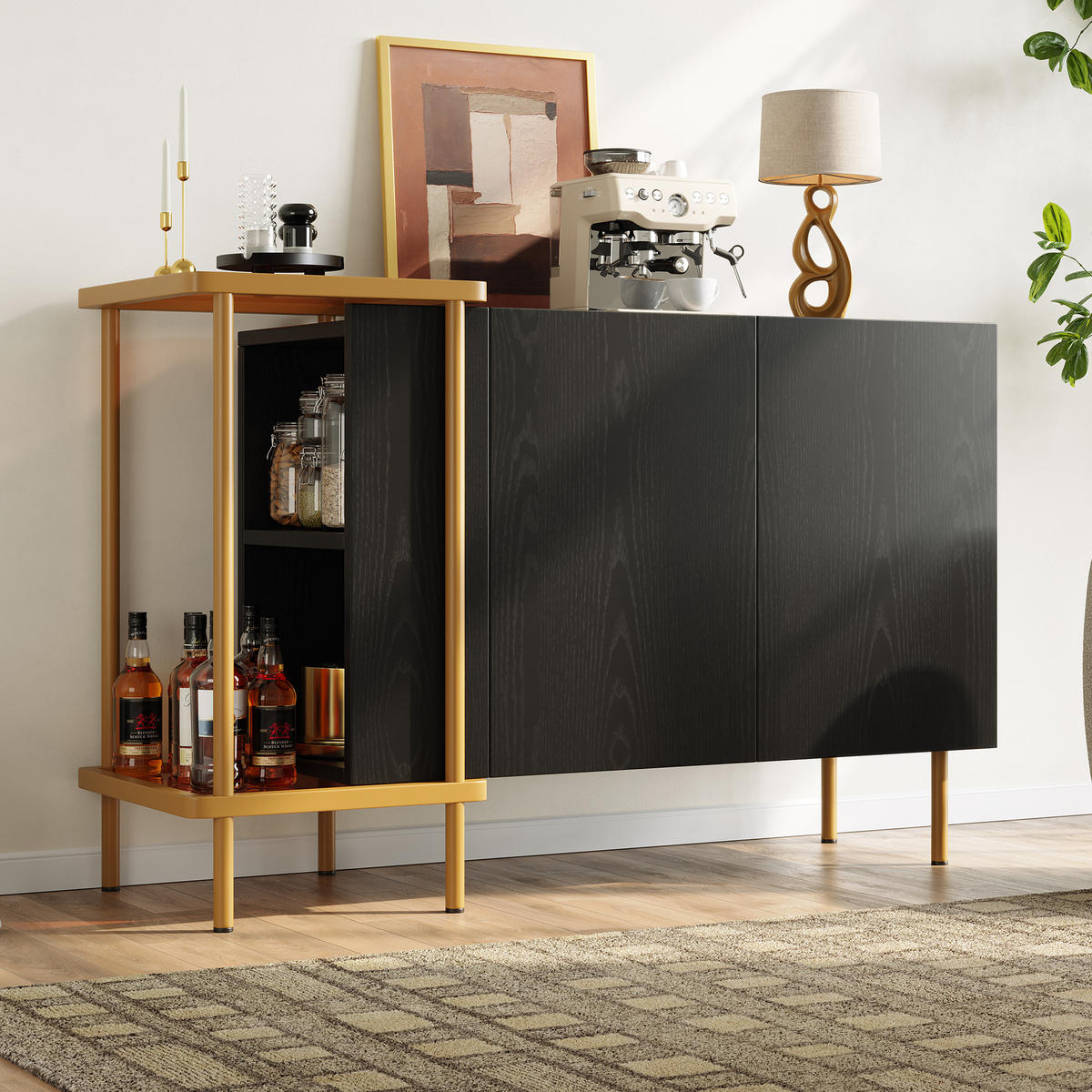 SIDEBOARD Modern mit Glas Schwarz 120x40x77.5cm - Schwarz, Holzwerkstoff (40/77.5/120cm) - FLIEKS
