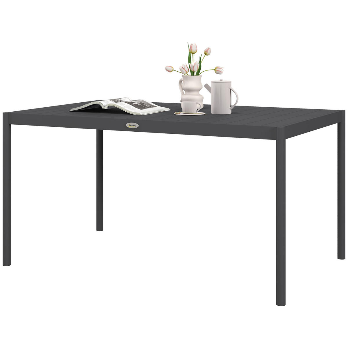 GARTENTISCH DE-07361 für 6 Personen, Aluminium mit Lattenrost-Design Dunkelgrau - Dunkelgrau, Metall (145/90/74cm) - ComfortXL