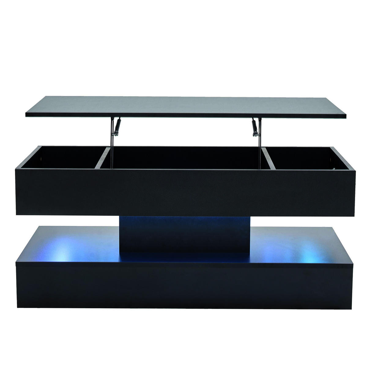 COUCHTISCH höhenverstellbar, Spanplatte schwarz, mit LED-App-Steuerung & Stauraum, 100/50/42 cm,schwarz - Schwarz, Holzwerkstoff (50/100/42cm) - Redom