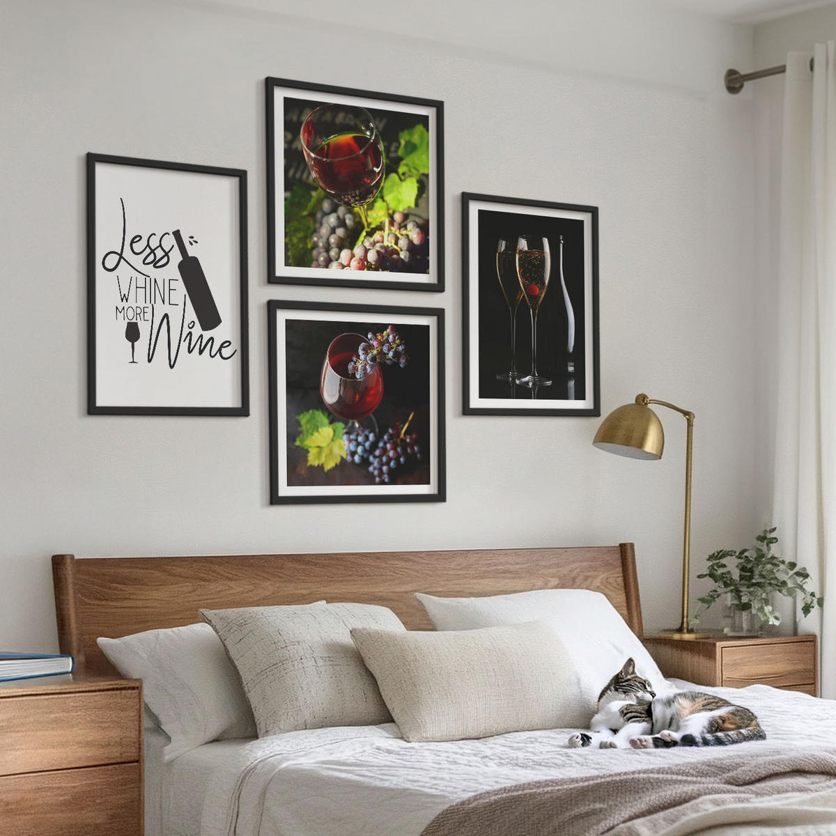 WANDBILDER 4er-Set - 50x50 cm & 40x60 cm Schwarzer Rahmen - Weingläser mit Trauben und Inschrift - Schwarz, Kunststoff (50/50cm) - ArtPrintCave