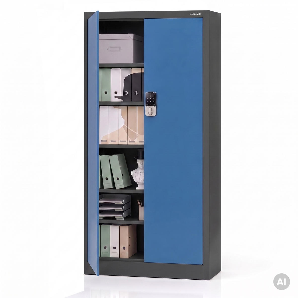 BÜROSCHRANK mit Zahlenschloss DANIEL 185x90x40 cm - Blau/Anthrazit, Metall (90/185/40cm) - Jan Nowak