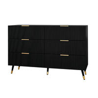SIDEBOARD mit 6 Schubladen, mit goldenen Griffen und Beinen, 120/40/77 cm, Schwarz - Schwarz, Holzwerkstoff (120/40/77cm) - Redom