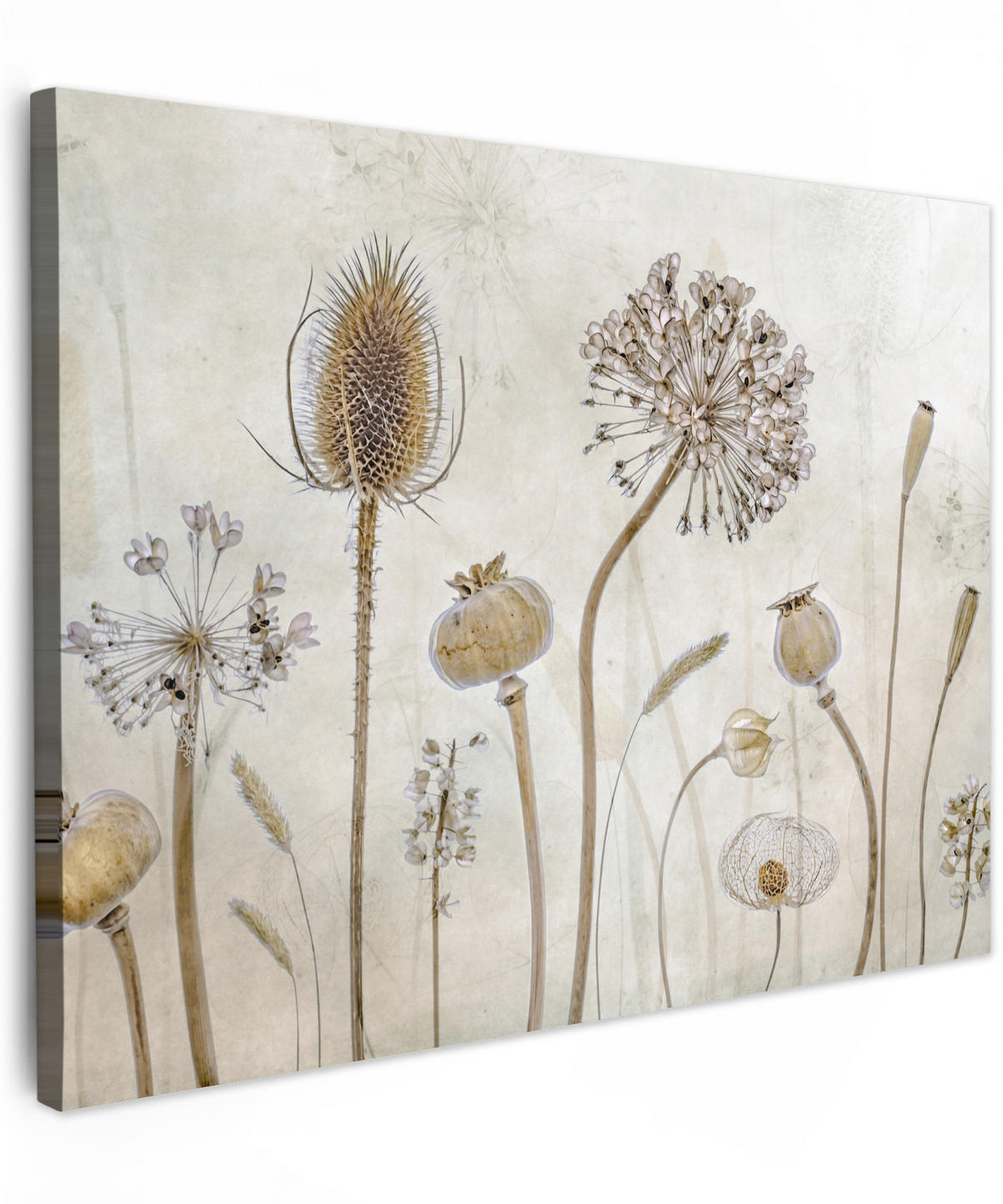 LEINWANDBILD Blumen - Aquarell - Stilleben - Braun - Vintage Wandbilder 80x60 cm - Beige, Textil (80/60cm) - MuchoWow