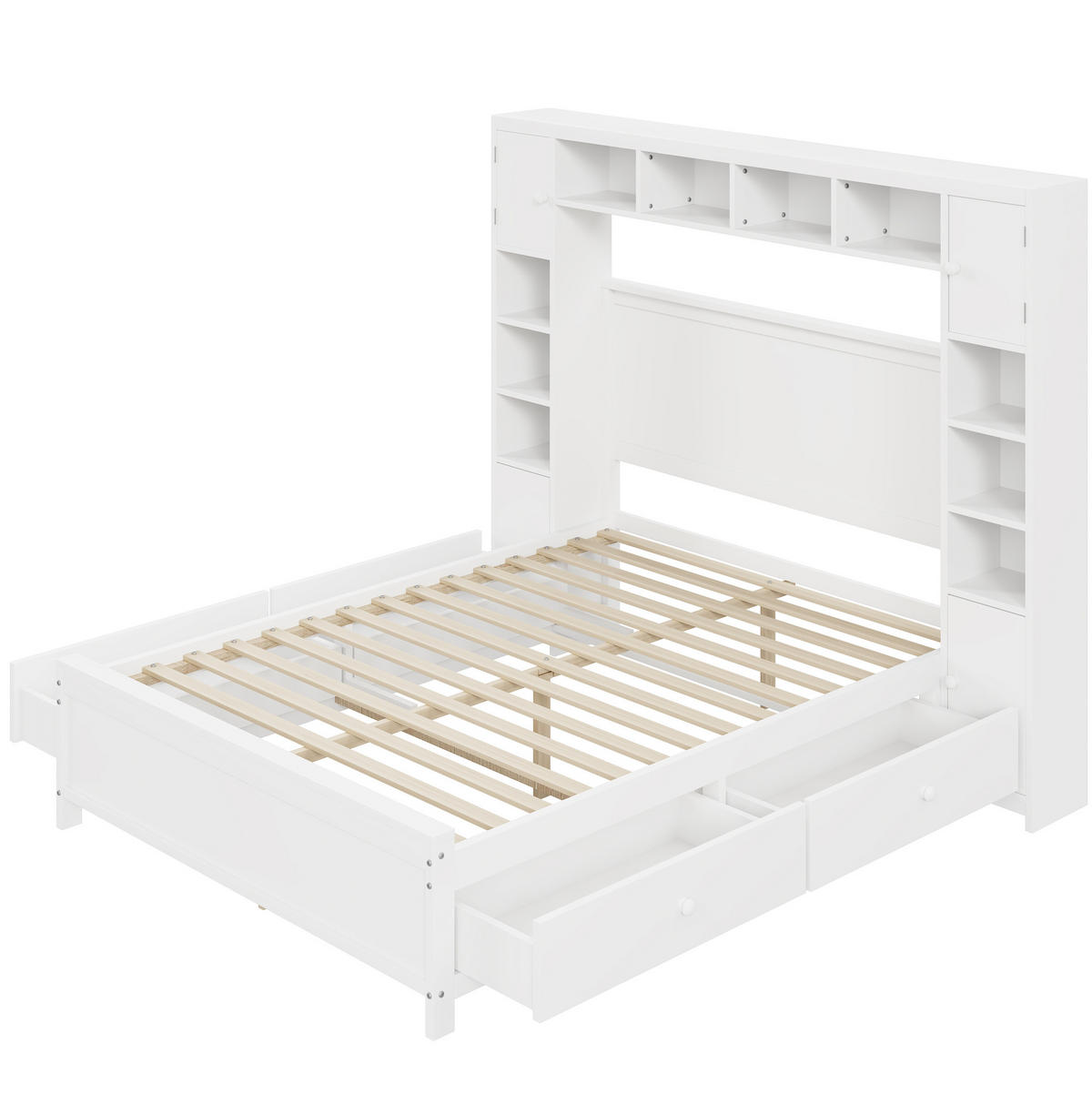 BETT mit Bettkasten 140/200 cm in Weiß – inkl. Lattenrost und 4 Schubladen - Weiß, Holz (140/200cm) - BEAOK