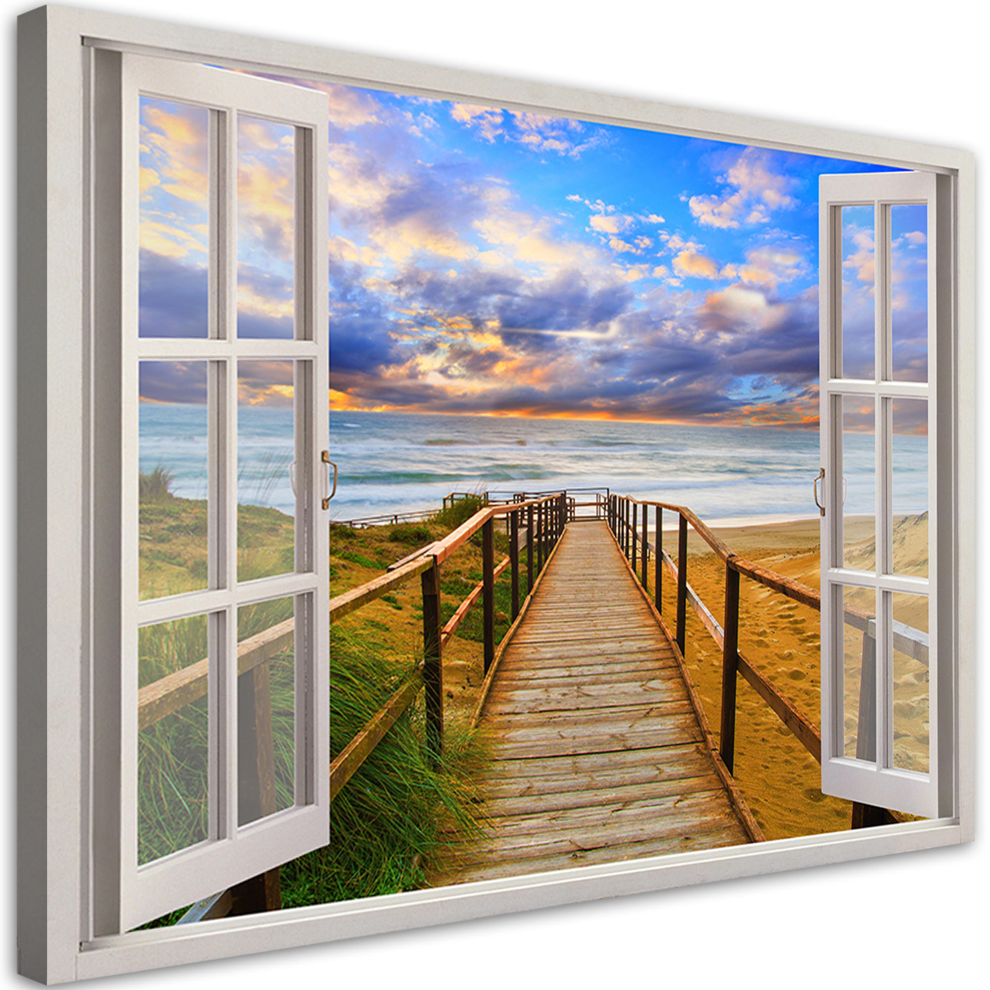 WANDBILD fensterblick meer himmel natur - Blau, Textil (60/40cm) - Feeby