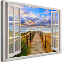 WANDBILD fensterblick meer himmel natur - Blau, Textil (60/40cm) - Feeby