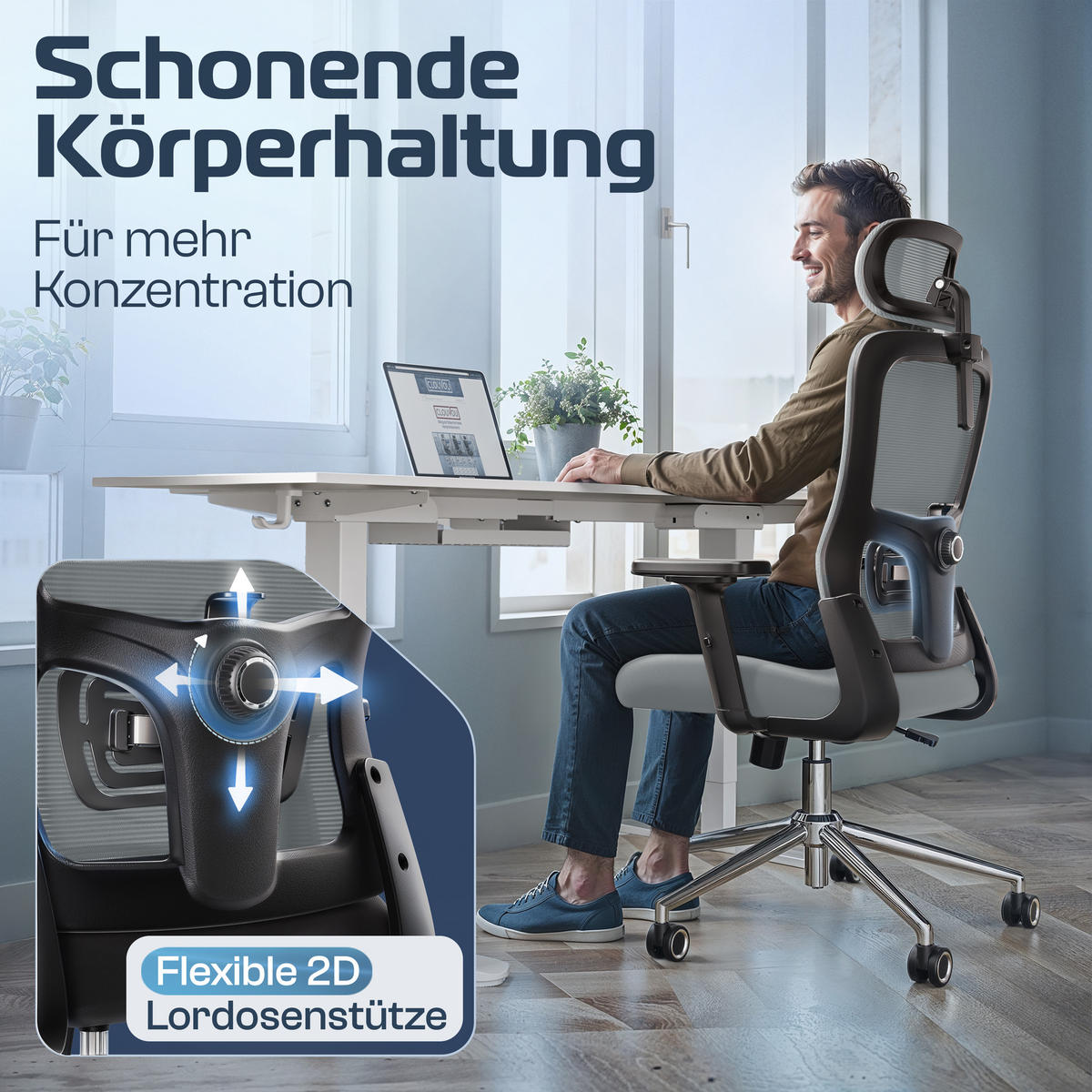 BÜROSTUHL BrightSeat Anthrazit - Anthrazit/Silberfarben, Kunststoff/Textil (70/142/70cm) - Clouvou