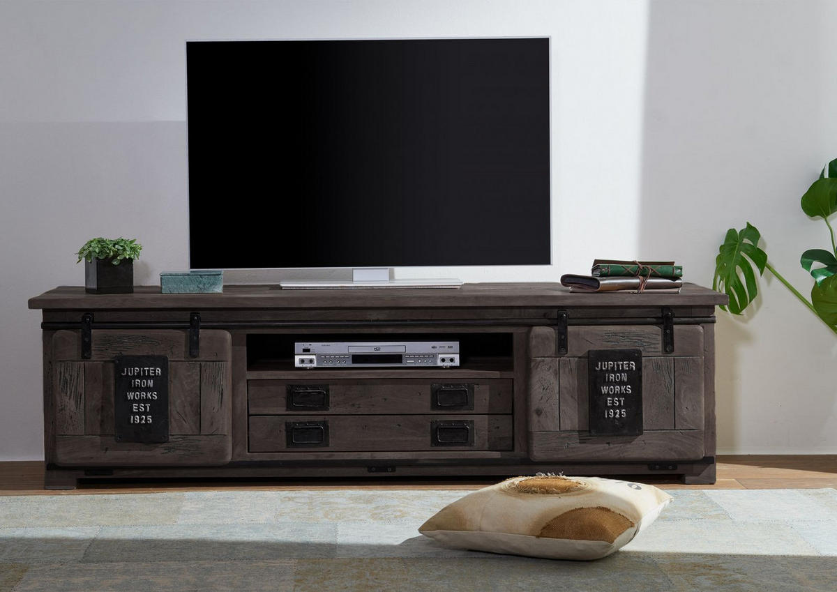 TV-BOARD Mango 180x55x50 grau lackiert RAILWAY #246 - Grau, Holz (180/50/55cm) - Massivmoebel24