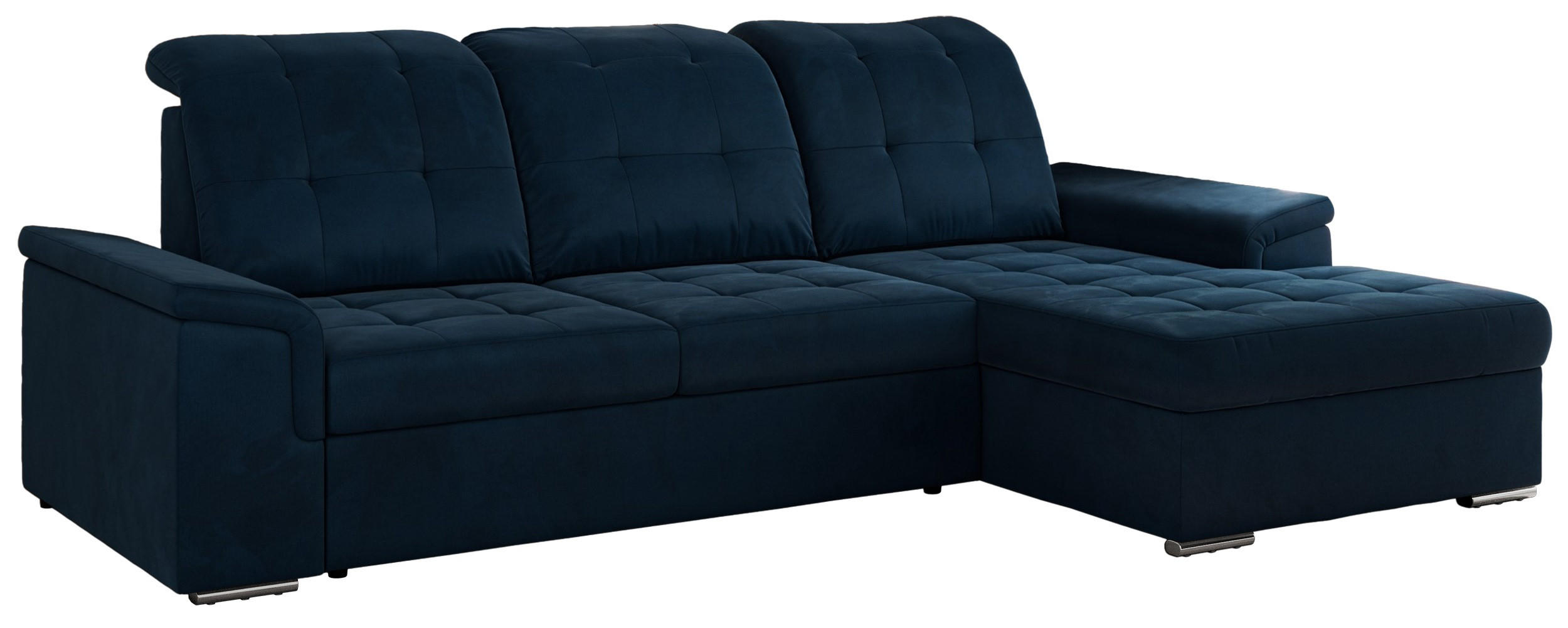 ECKSOFA MADRITO L - Dunkelblau Velorus - Rechts - Silberfarben/Dunkelblau, Textil/Metall (256/160cm)