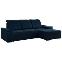 ECKSOFA MADRITO L - Dunkelblau Velorus - Rechts - Silberfarben/Dunkelblau, Textil/Metall (256/160cm)