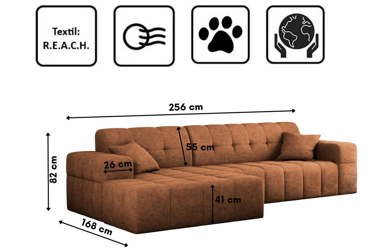 ECKSOFA NIMES Stoff Perfect Harmony Orange Links - Orange, Holz/Kunststoff (168/265cm) - Kaiser Möbel