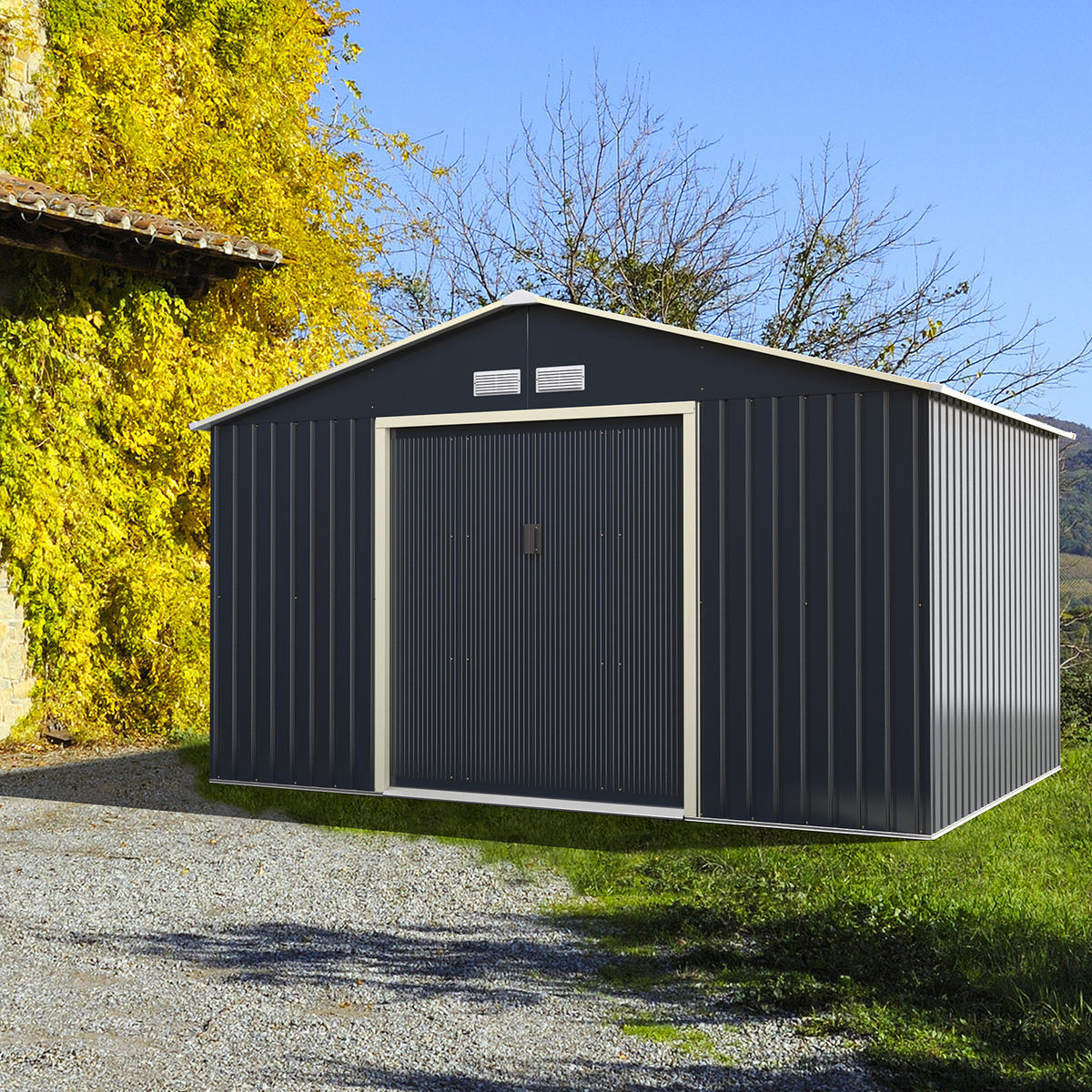 GERÄTESCHUPPEN Grau(4-teilig) - Grau, Metall (255/210/340cm) - COSTWAY