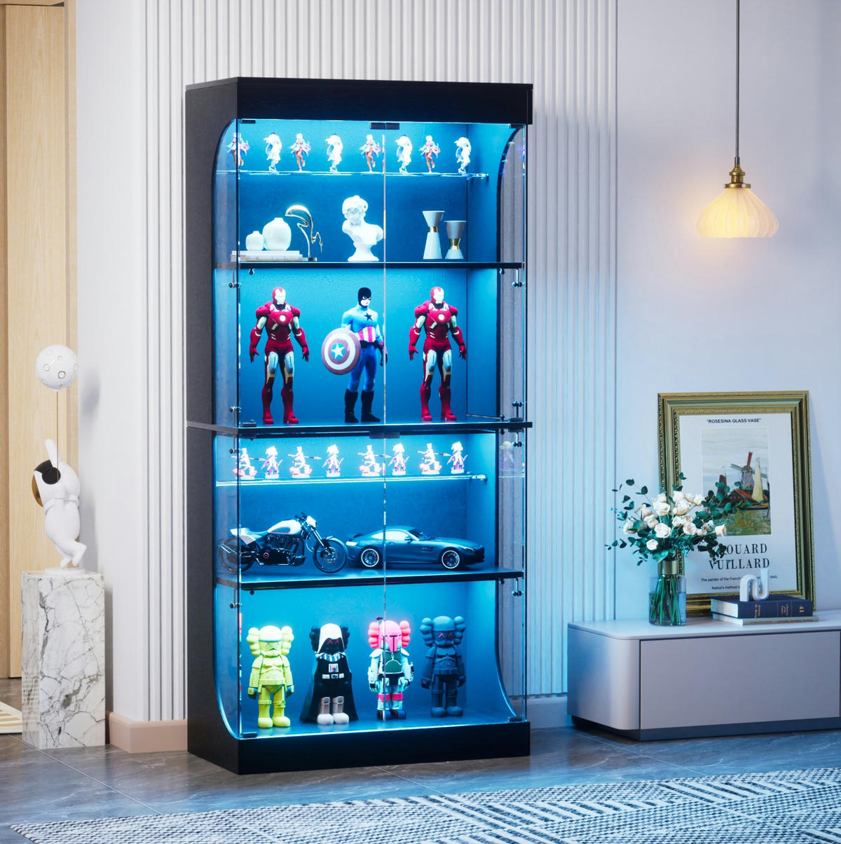 VITRINE 80/35/165 cm schwarz aus Glas und Holzwerkstoff mit LED-Beleuchtung - Schwarz, Glas (35/165/80cm) - OKMYHOME